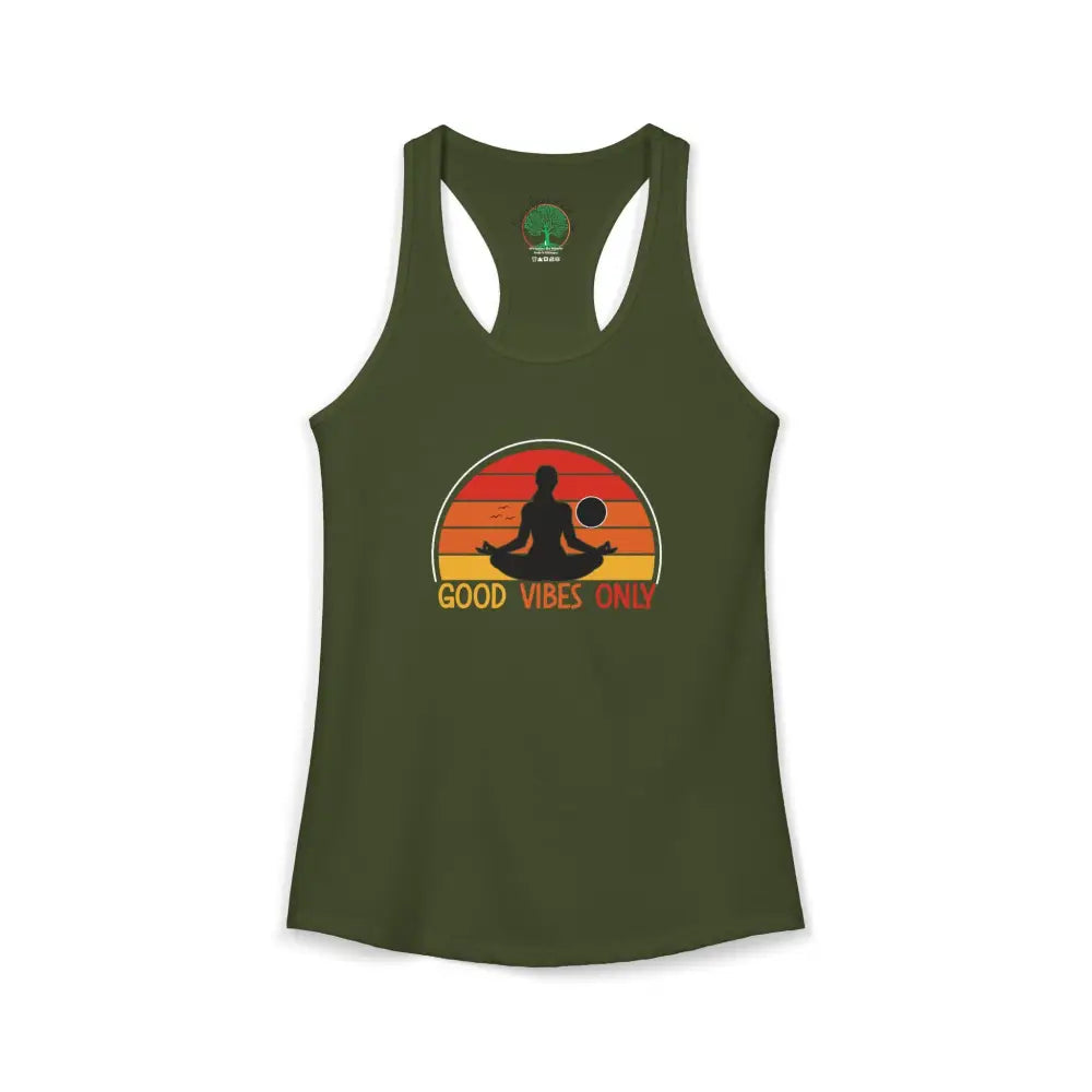 Good Vibes Only Racerback Tank — Women’s Positive Vibe Workout Top - XS / Solid Military Green - Tank Top