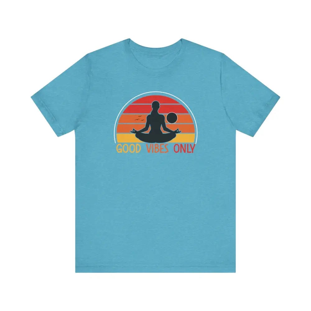 Good Vibes Only Unisex Jersey Short Sleeve Yoga Tee - Heather Aqua / S - T-Shirt