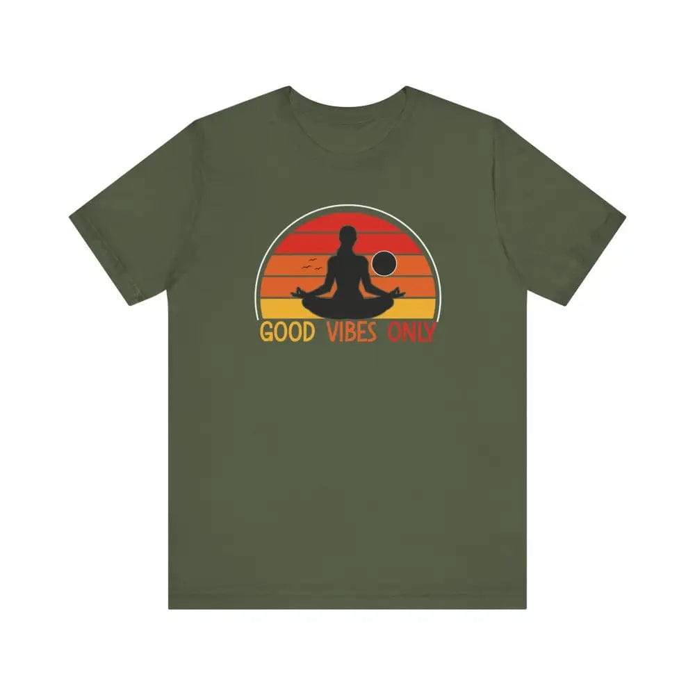 Good Vibes Only Unisex Jersey Short Sleeve Yoga Tee - Military Green / S - T-Shirt