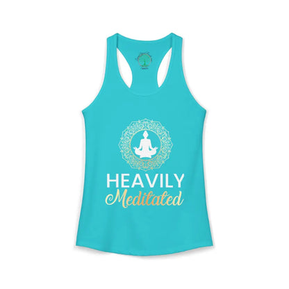 Heavily Meditated Mandala Tank-top Women’s Racerback Yoga Tank - XS / Solid Tahiti Blue - Tank Top