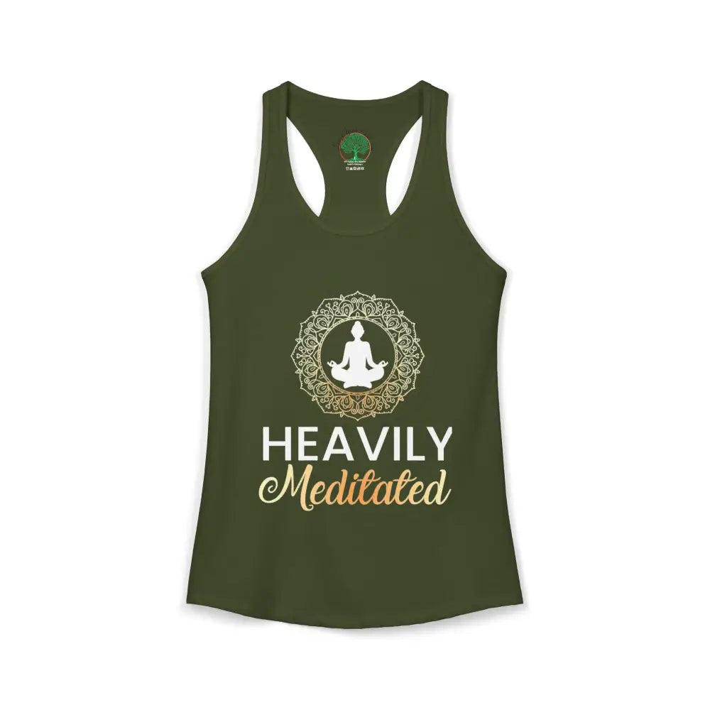 Heavily Meditated Mandala Tank-top Women’s Racerback Yoga Tank - XS / Solid Military Green - Tank Top