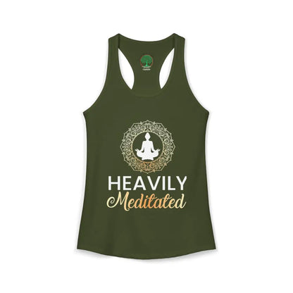 Heavily Meditated Mandala Tank-top Women’s Racerback Yoga Tank - XS / Solid Military Green - Tank Top