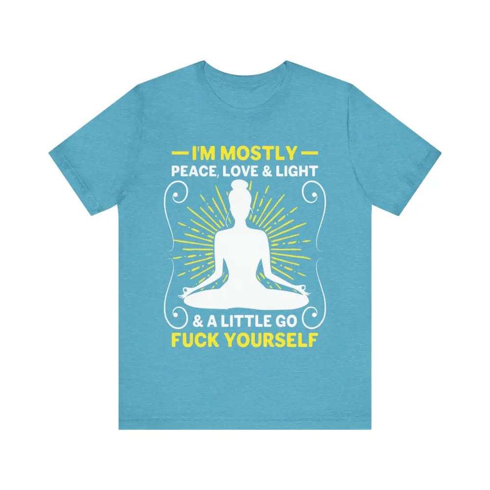 I’m Mostly Peace Love and Light Unisex Jersey Short Sleeve Yoga Tee - Heather Aqua / S - T-Shirt