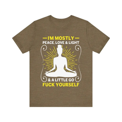 I’m Mostly Peace Love and Light Unisex Jersey Short Sleeve Yoga Tee - Heather Olive / S - T-Shirt