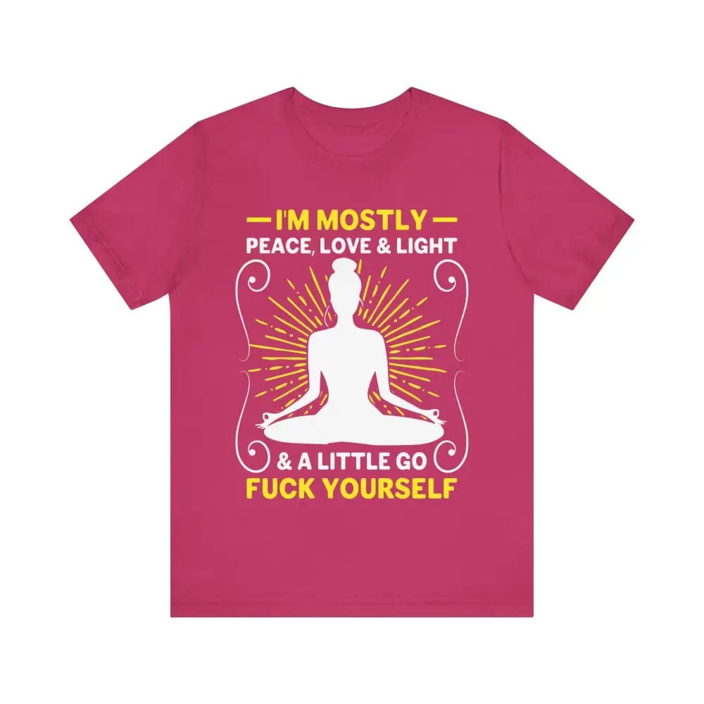 I’m Mostly Peace Love and Light Unisex Jersey Short Sleeve Yoga Tee - Berry / S - T-Shirt