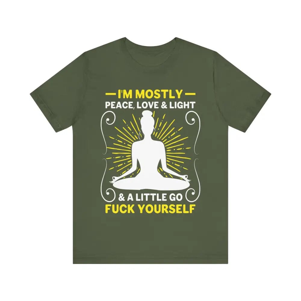 I’m Mostly Peace Love and Light Unisex Jersey Short Sleeve Yoga Tee - Military Green / S - T-Shirt