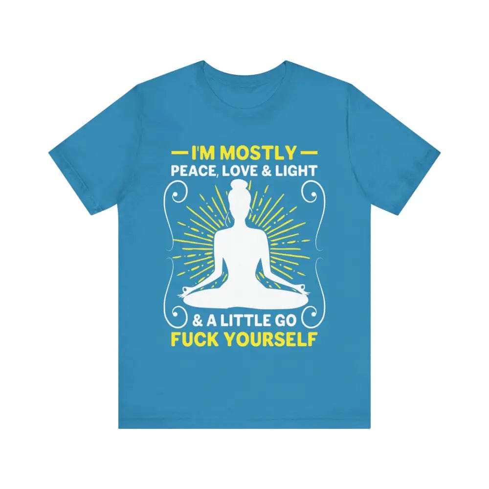 I’m Mostly Peace Love and Light Unisex Jersey Short Sleeve Yoga Tee - Aqua / S - T-Shirt