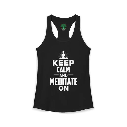 Keep Calm and Meditate On Racerback Tank — Women’s Meditation Yoga Tank - XS / Solid Black - Tank Top