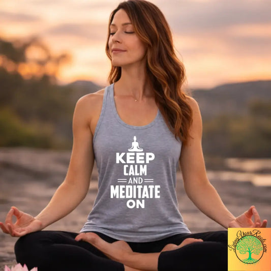 Keep Calm and Meditate On Racerback Tank, Women’s Meditation Yoga Tank - XS / Heather Grey - Tank Top