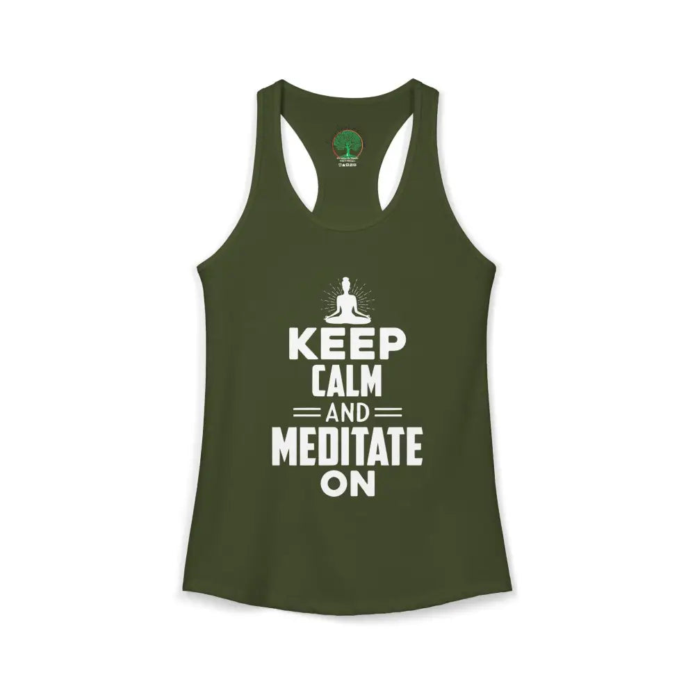 Keep Calm and Meditate On Racerback Tank — Women’s Meditation Yoga Tank - XS / Solid Military Green - Tank Top