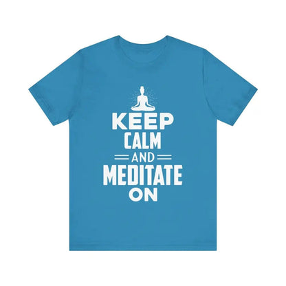 Keep Calm and Meditate On Unisex Jersey Short Sleeve Yoga Tee - Aqua / S - T-Shirt