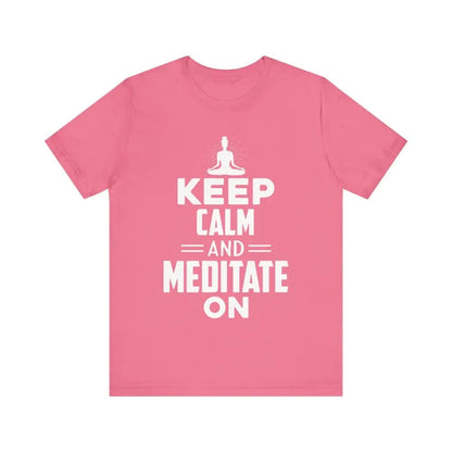 Keep Calm and Meditate On Unisex Jersey Short Sleeve Yoga Tee - Charity Pink / S - T-Shirt