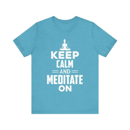 Keep Calm and Meditate On Unisex Jersey Short Sleeve Yoga Tee - Heather Aqua / S - T-Shirt