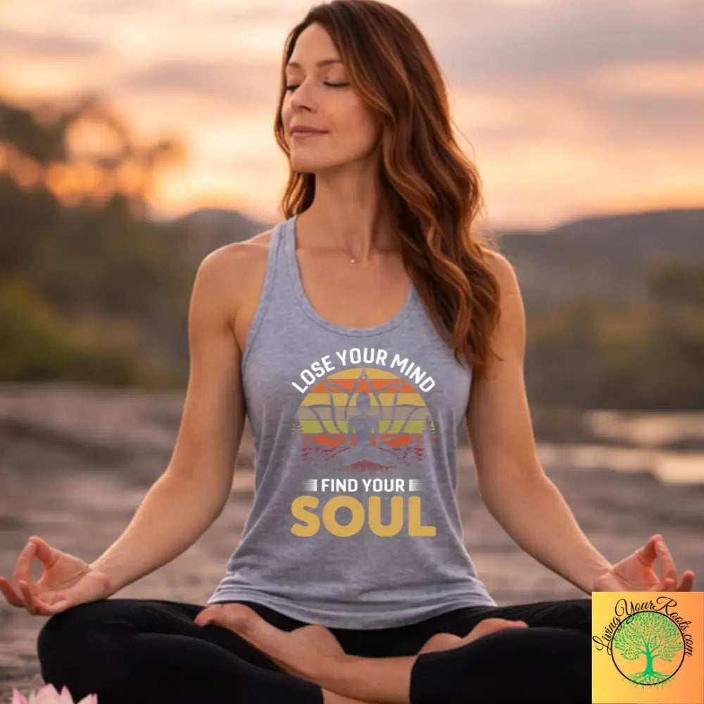 Lose Your Mind Find Your Soul Yoga Meditation Inspired Womens Racerback Tank - XS / Heather Grey - Tank Top
