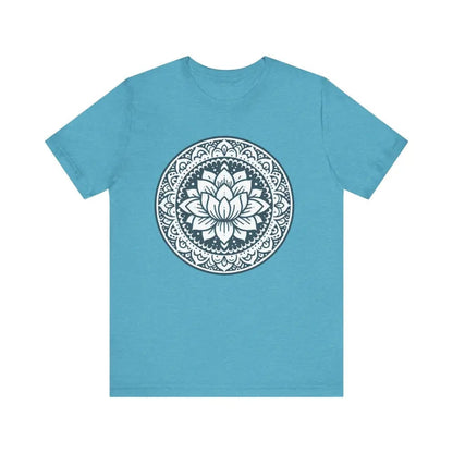 Mandala Lotus Unisex Jersey Short Sleeve Yoga Tee - Heather Aqua / S - T-Shirt