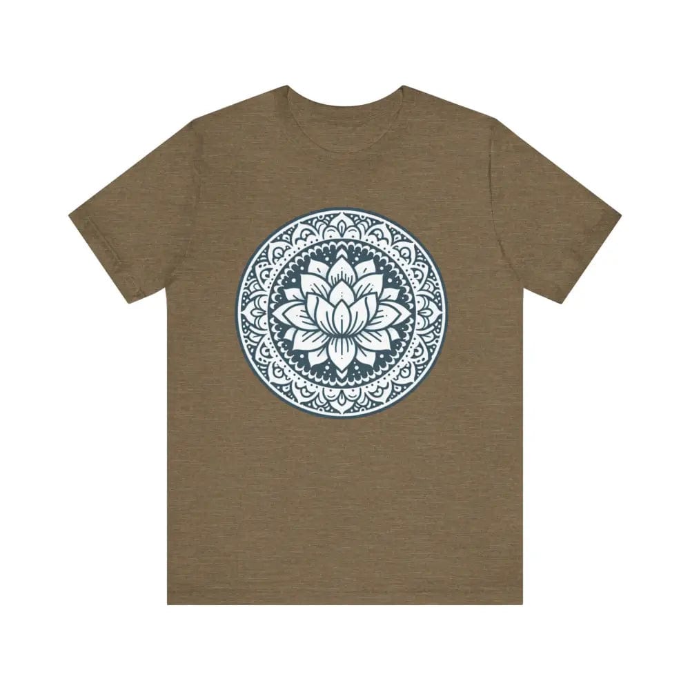 Mandala Lotus Unisex Jersey Short Sleeve Yoga Tee - Heather Olive / S - T-Shirt