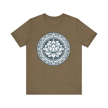 Mandala Lotus Unisex Jersey Short Sleeve Yoga Tee - Heather Olive / S - T-Shirt