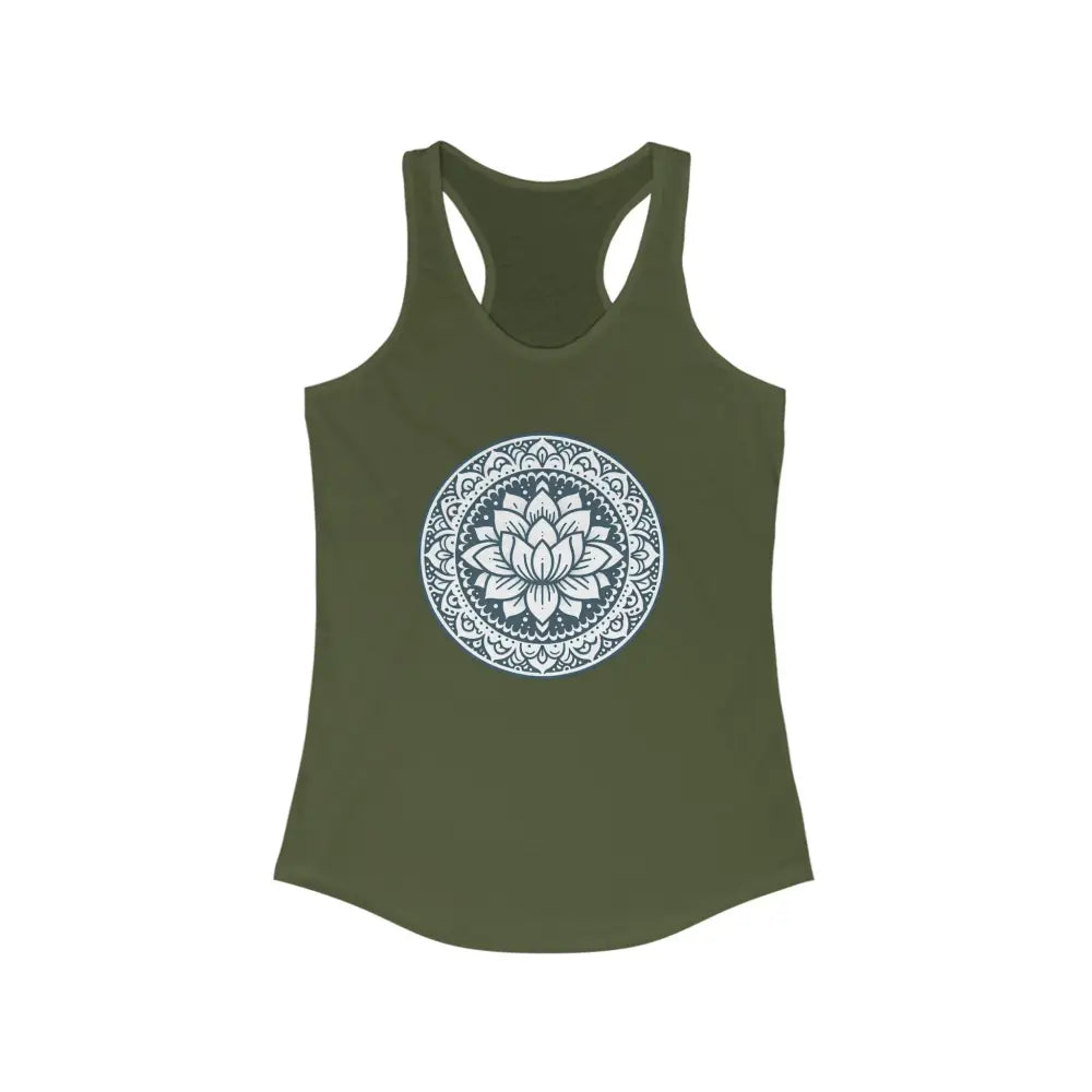 Mandala Lotus...Women’s Ideal Racerback Tank - Solid Military Green / XS - Tank Top