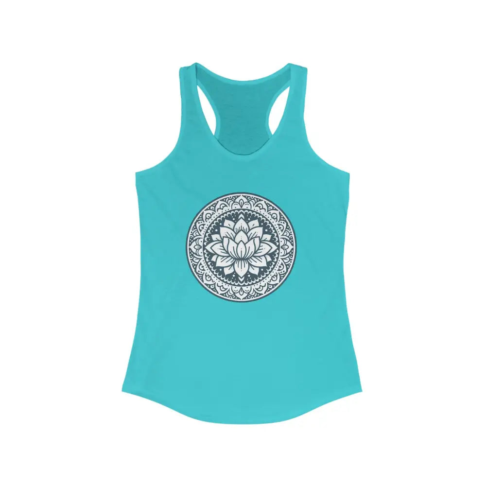 Mandala Lotus...Women’s Ideal Racerback Tank - Solid Tahiti Blue / XS - Tank Top