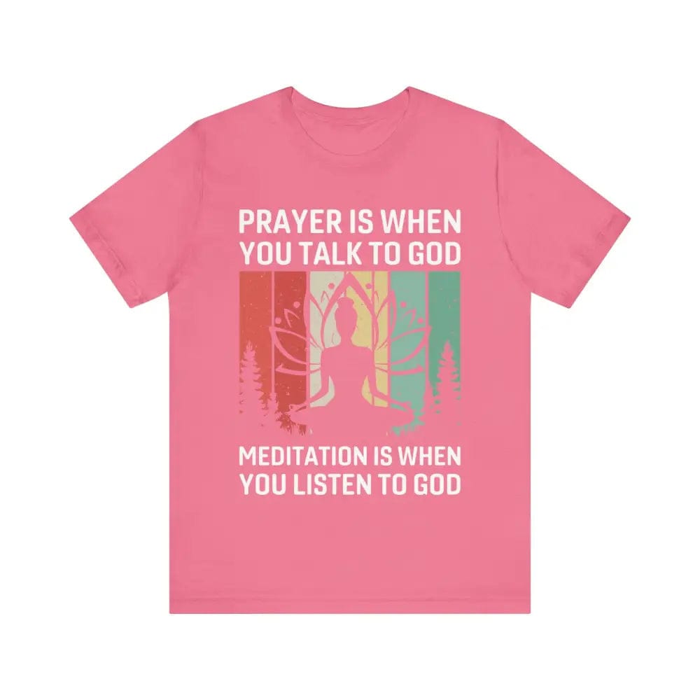 Meditation is when..Unisex Jersey Short Sleeve Yoga Tee - Charity Pink / S - T-Shirt