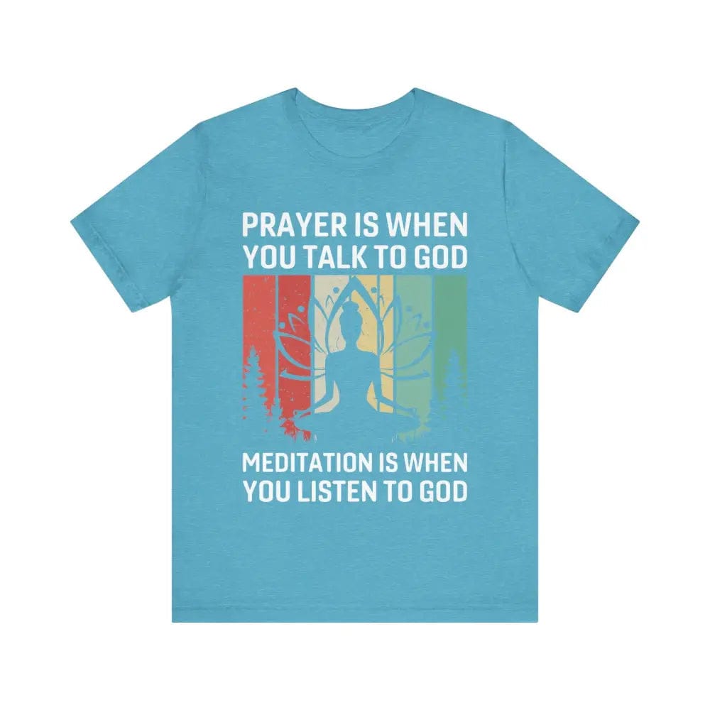 Meditation is when..Unisex Jersey Short Sleeve Yoga Tee - Heather Aqua / S - T-Shirt