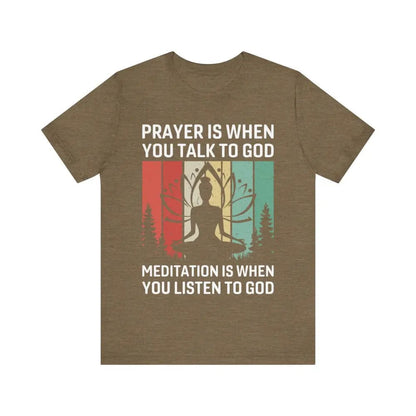 Meditation is when..Unisex Jersey Short Sleeve Yoga Tee - Heather Olive / S - T-Shirt