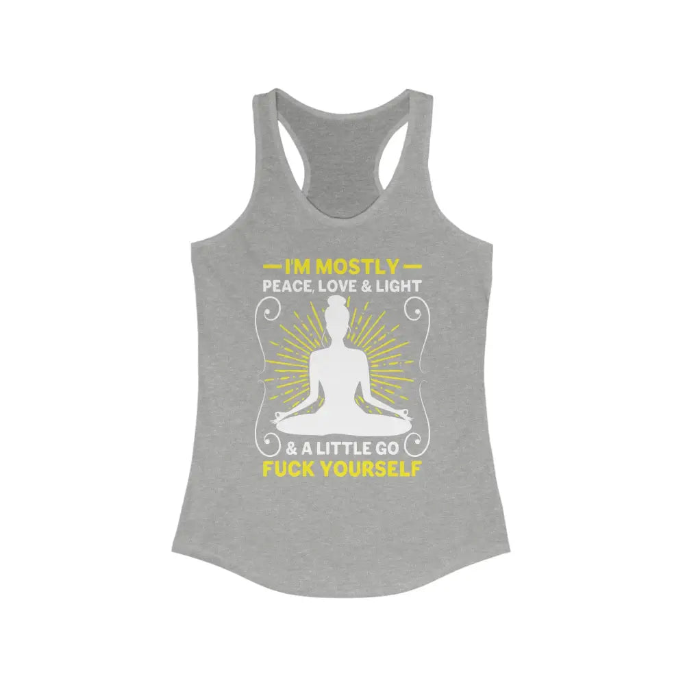 Mostly Peace Love and Light Women’s Ideal Racerback Tank - Heather Grey / XS - Tank Top