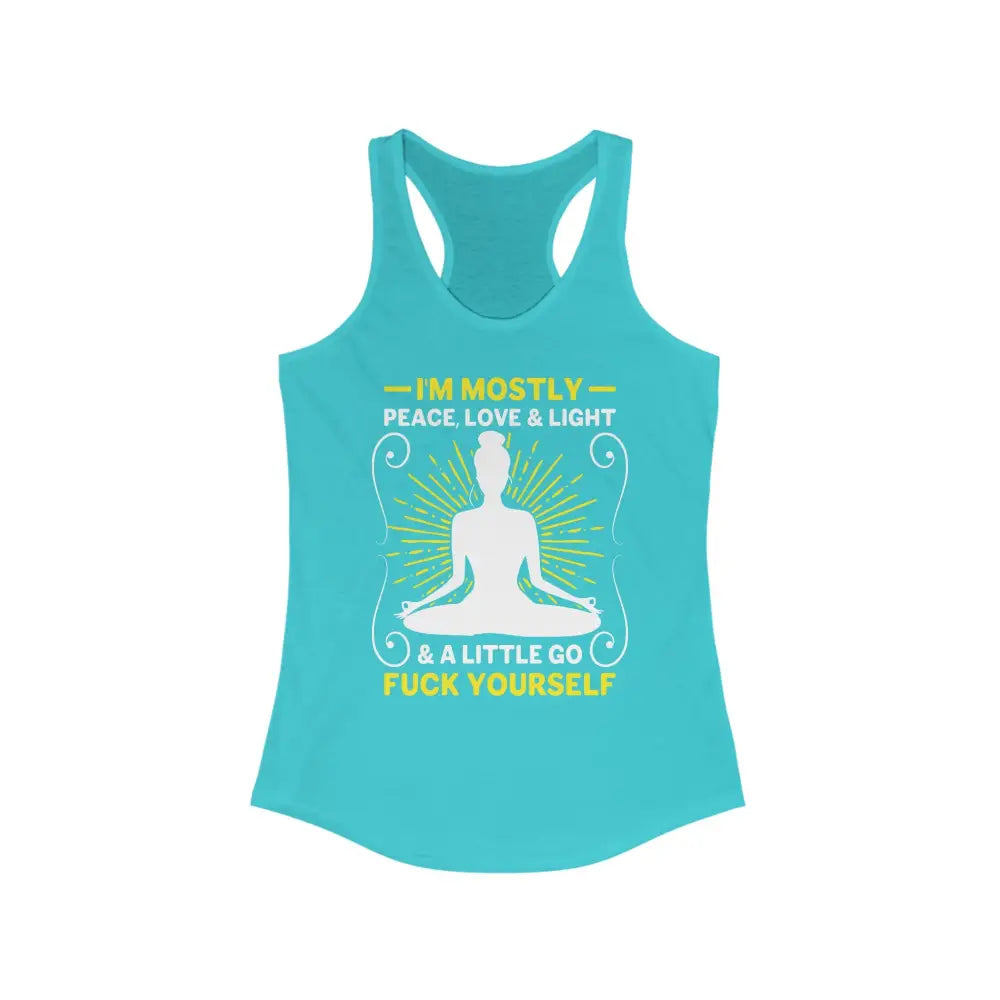 Mostly Peace Love and Light Women’s Ideal Racerback Tank - Solid Tahiti Blue / XS - Tank Top