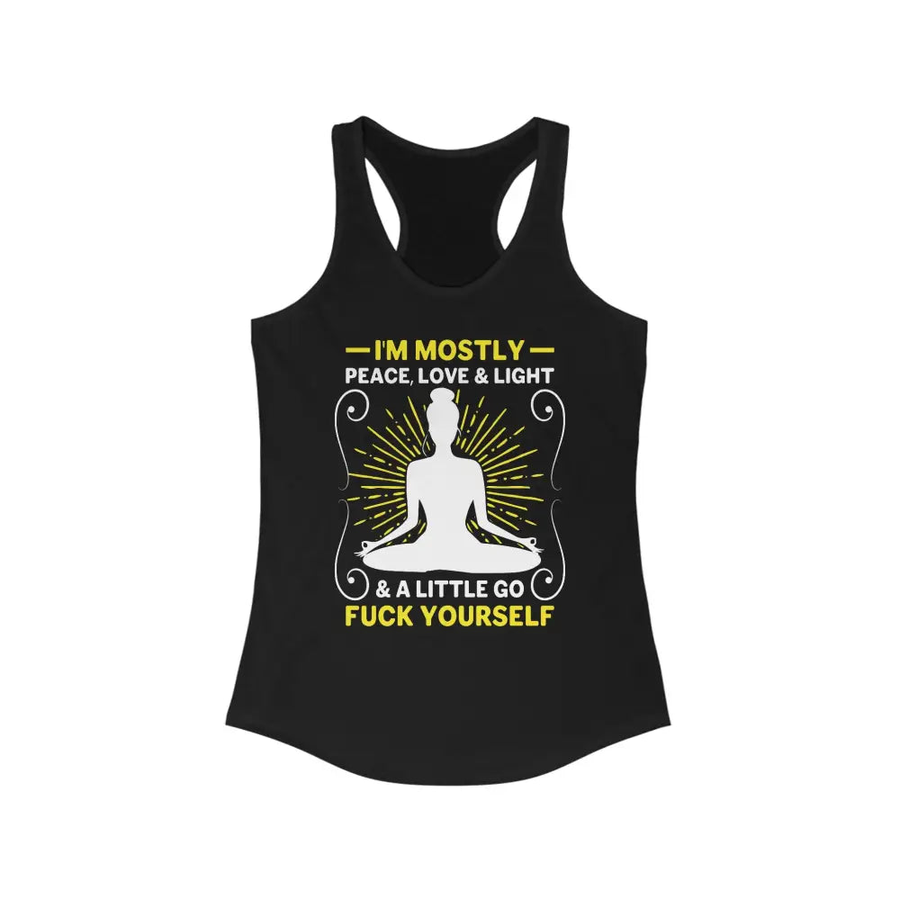 Mostly Peace Love and Light Women’s Ideal Racerback Tank - Solid Black / XS - Tank Top