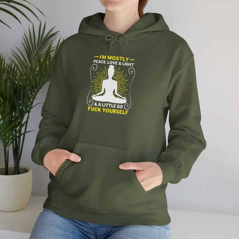 Mostly Peace Love Unisex Heavy Blend™ Hooded Sweatshirt - Military Green / S - Hoodie