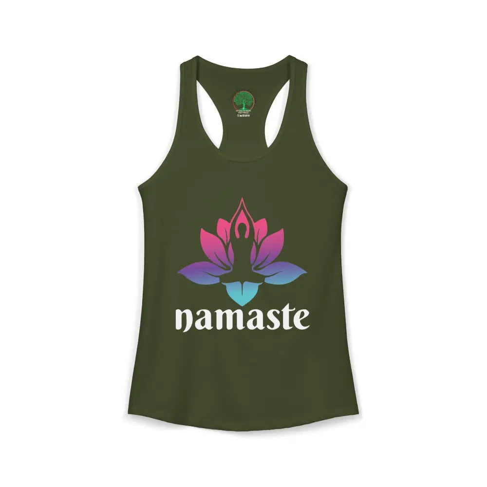 🧘‍♀️Namaste Lotus 🪷 Racerback Tank Women’s Yoga Tank Top - XS / Solid Military Green - Tank Top