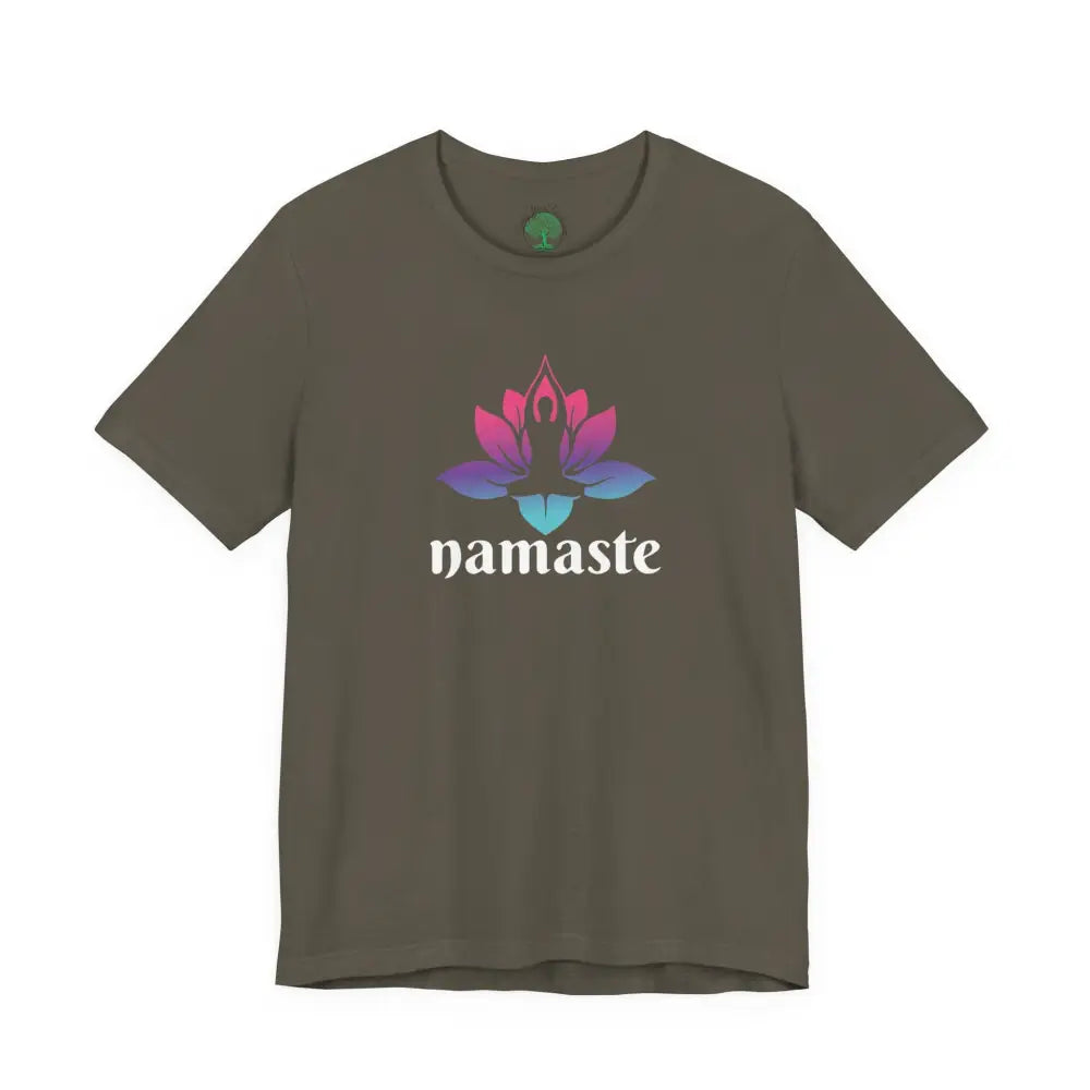 Namaste Lotus Tee, Yoga-Inspired Short Sleeve Shirt - Army / S - T-Shirt