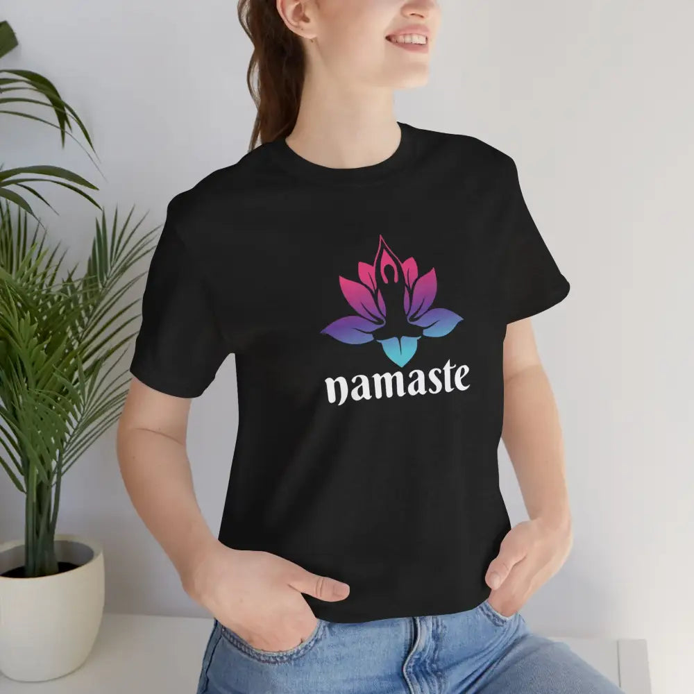 Namaste Lotus Tee, Yoga-Inspired Short Sleeve Shirt - Black Heather / S - T-Shirt