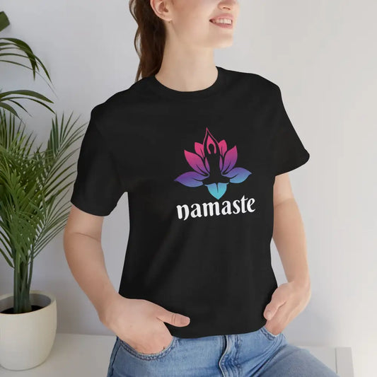 Namaste Lotus Tee, Yoga-Inspired Short Sleeve Shirt - Black Heather / S - T-Shirt