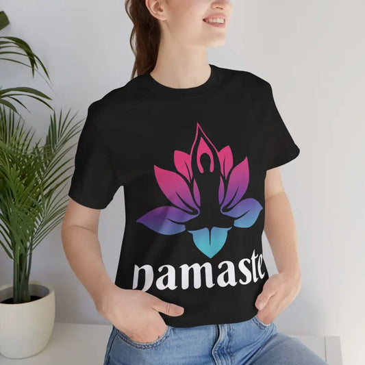 Namaste Lotus Tee — Yoga-Inspired Short Sleeve Shirt - Black Heather / S - T-Shirt