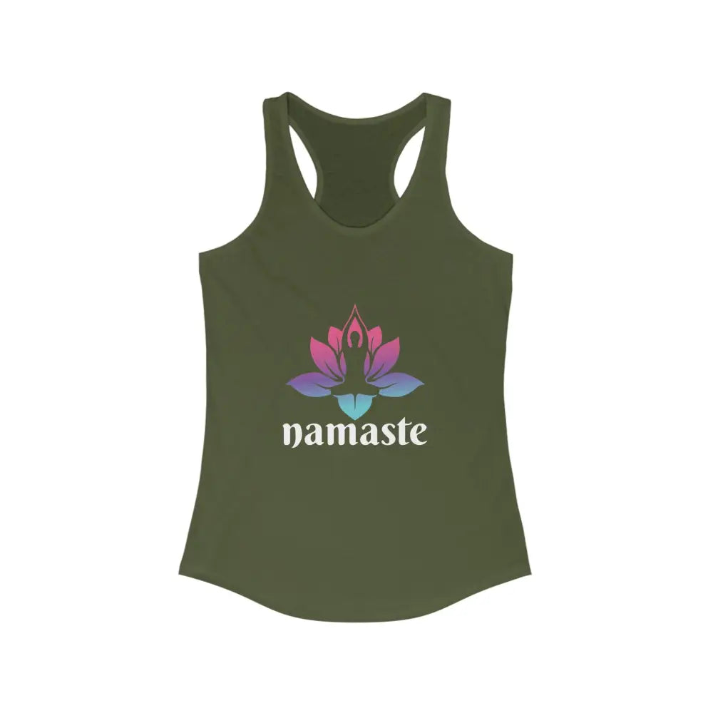 Namaste Lotus Women’s Ideal Racerback Tank - Solid Military Green / XS - Tank Top