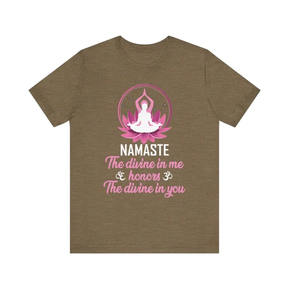 Namaste Unisex Jersey Short Sleeve Yoga Meditation Tee - Heather Olive / S - T-Shirt