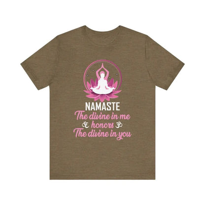 Namaste Unisex Jersey Short Sleeve Yoga Meditation Tee - Heather Olive / S - T-Shirt