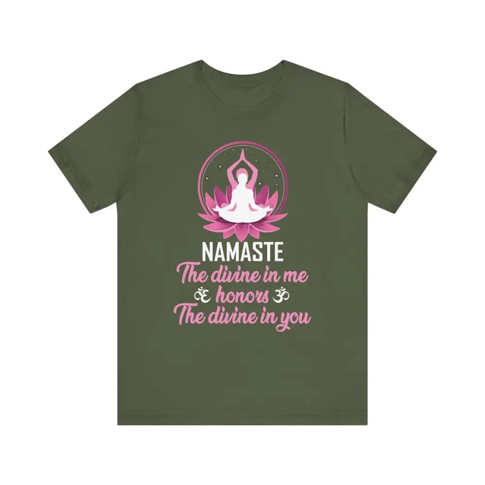 Namaste Unisex Jersey Short Sleeve Yoga Meditation Tee - Military Green / S - T-Shirt