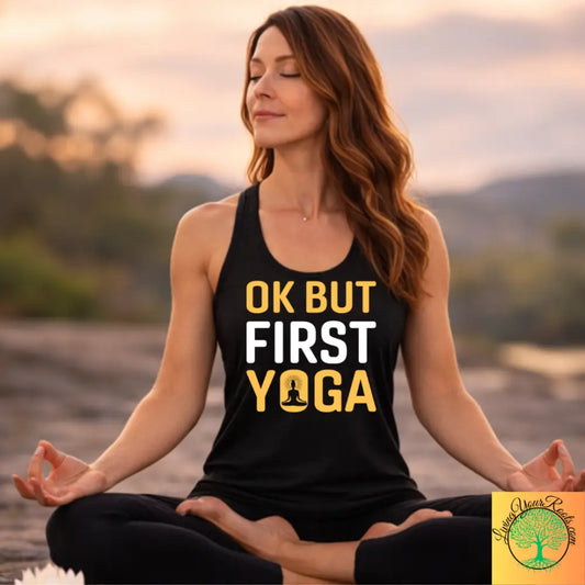 OK But First Yoga Racerback Tank, Women’s Yoga Tank Top - XS / Solid Black - Tank Top