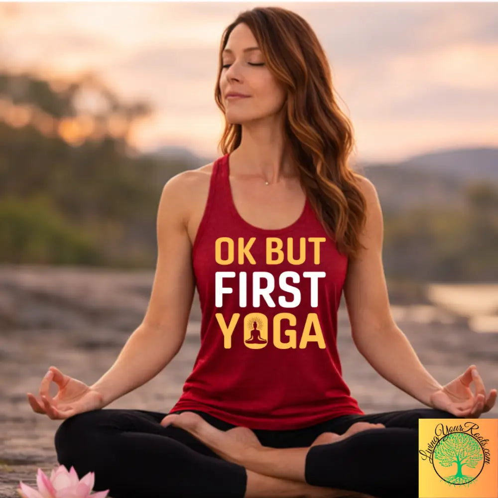 OK But First Yoga Racerback Tank, Women’s Yoga Tank Top - XS / Solid Cardinal Red - Tank Top