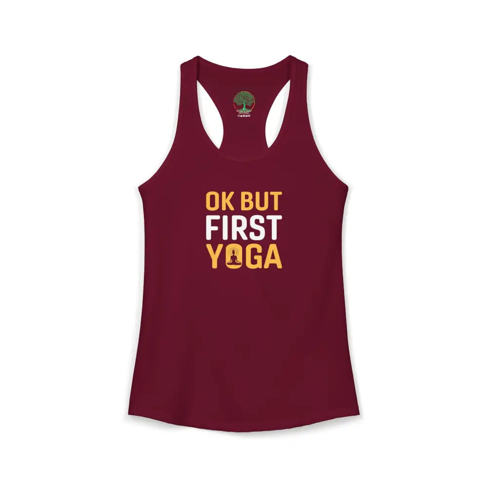 OK But First Yoga Racerback Tank — Women’s Yoga Tank Top - XS / Solid Cardinal Red - Tank Top