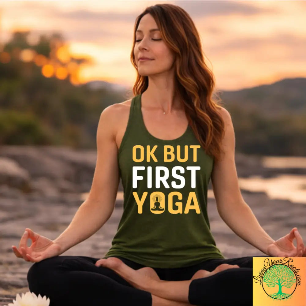 OK But First Yoga Racerback Tank, Women’s Yoga Tank Top - XS / Solid Military Green - Tank Top