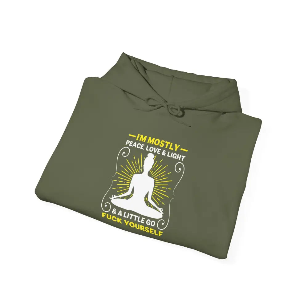 ’Peace Love Light and a Little Go F* Yourself’ Graphic Hoodie - S / Military Green - Hoodie