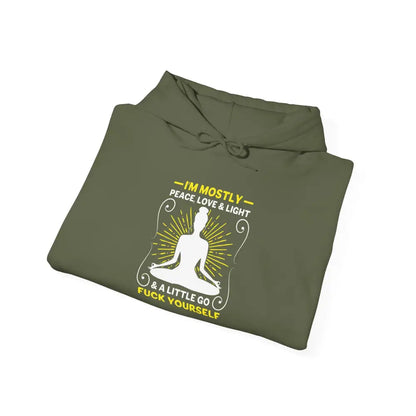’Peace Love Light and a Little Go F* Yourself’ Graphic Hoodie - S / Military Green - Hoodie