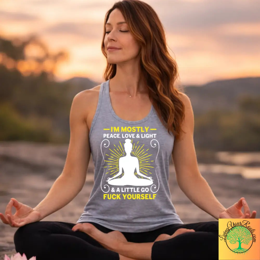 Peace Love & Light Women’s Racerback Tank - XS / Heather Grey - Tank Top