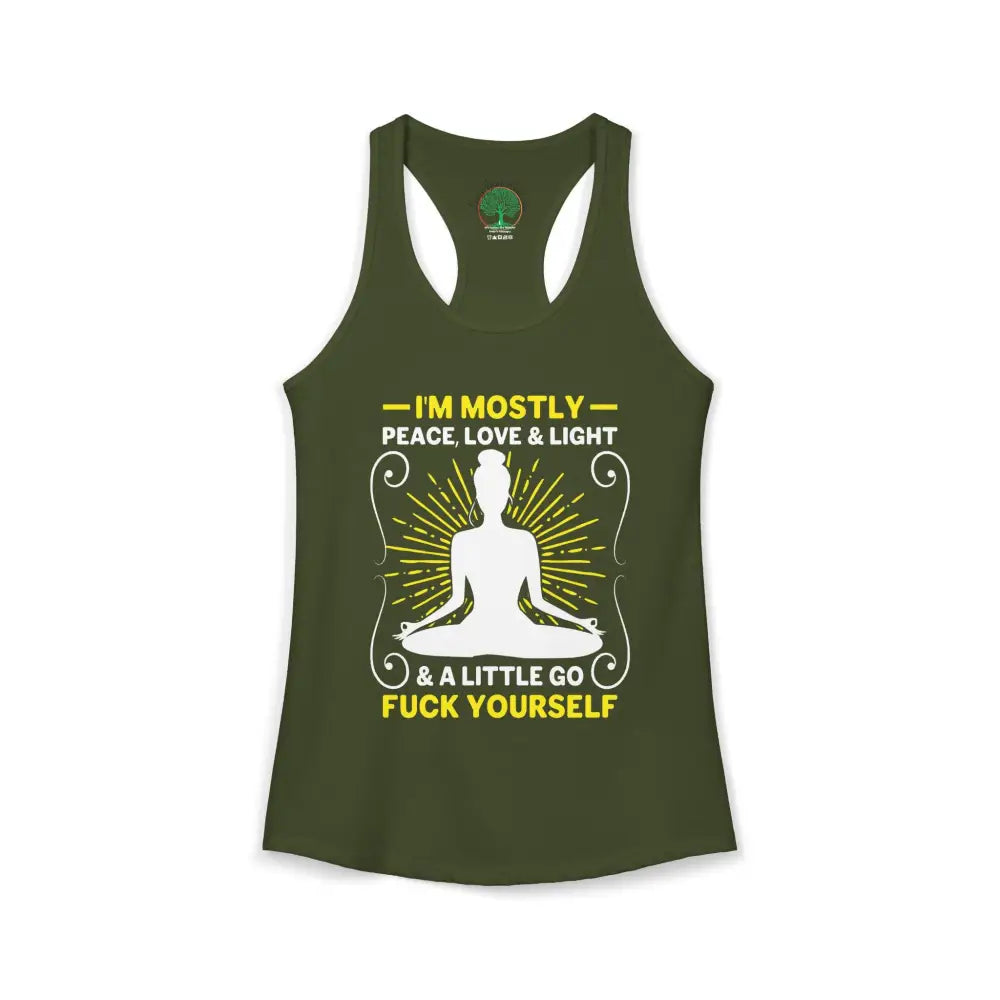 Peace Love & Light Women’s Racerback Tank - XS / Solid Military Green - Tank Top