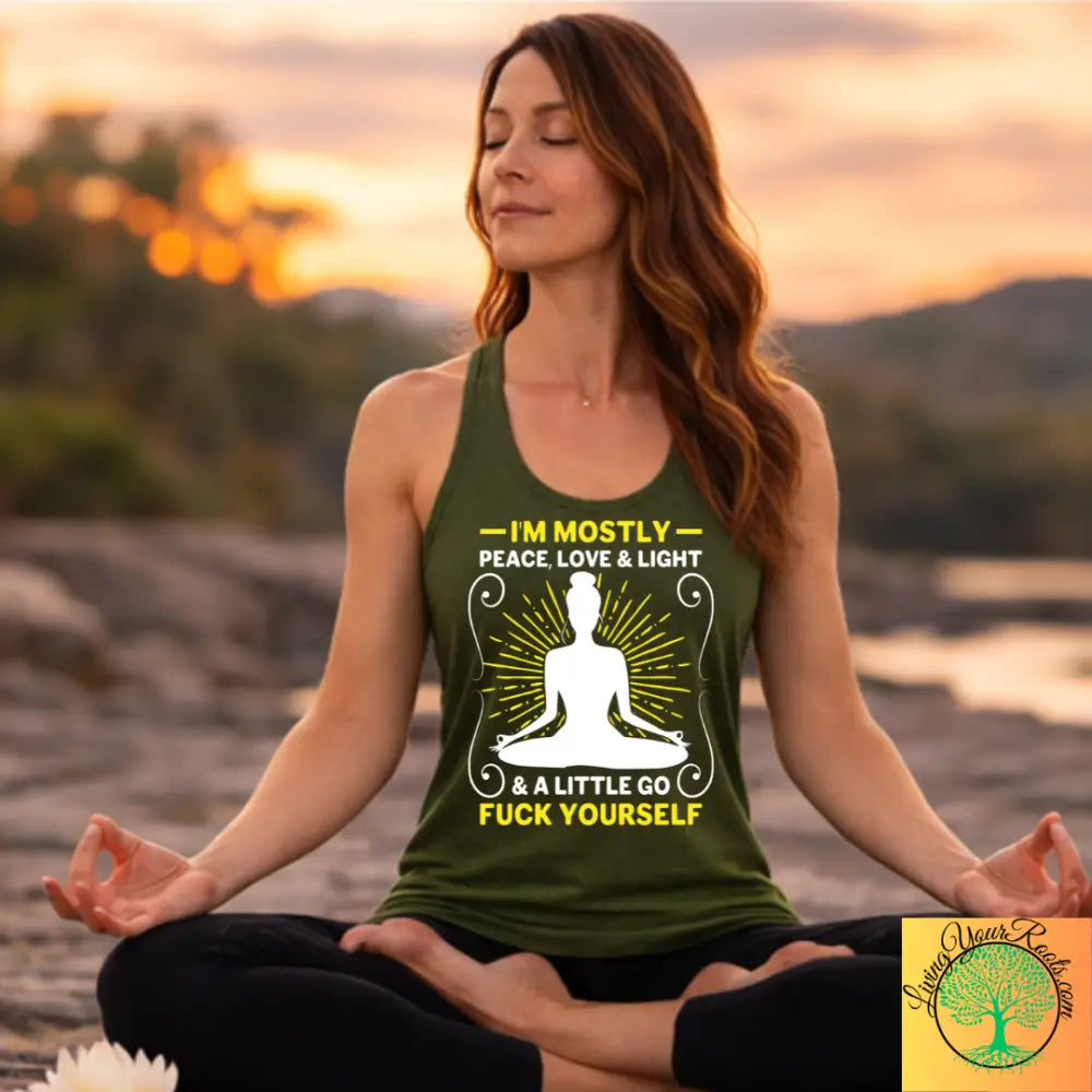 Peace Love & Light Women’s Racerback Tank - XS / Solid Military Green - Tank Top
