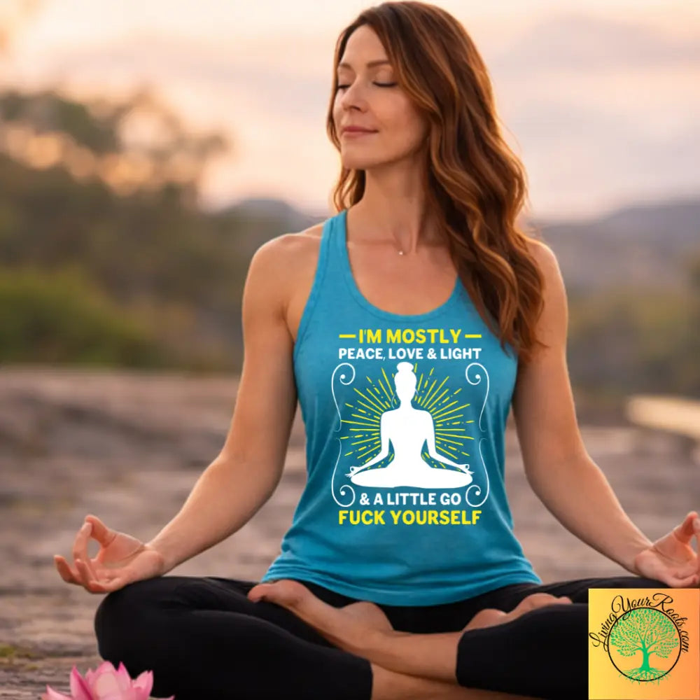 Peace Love & Light Women’s Racerback Tank - XS / Solid Tahiti Blue - Tank Top