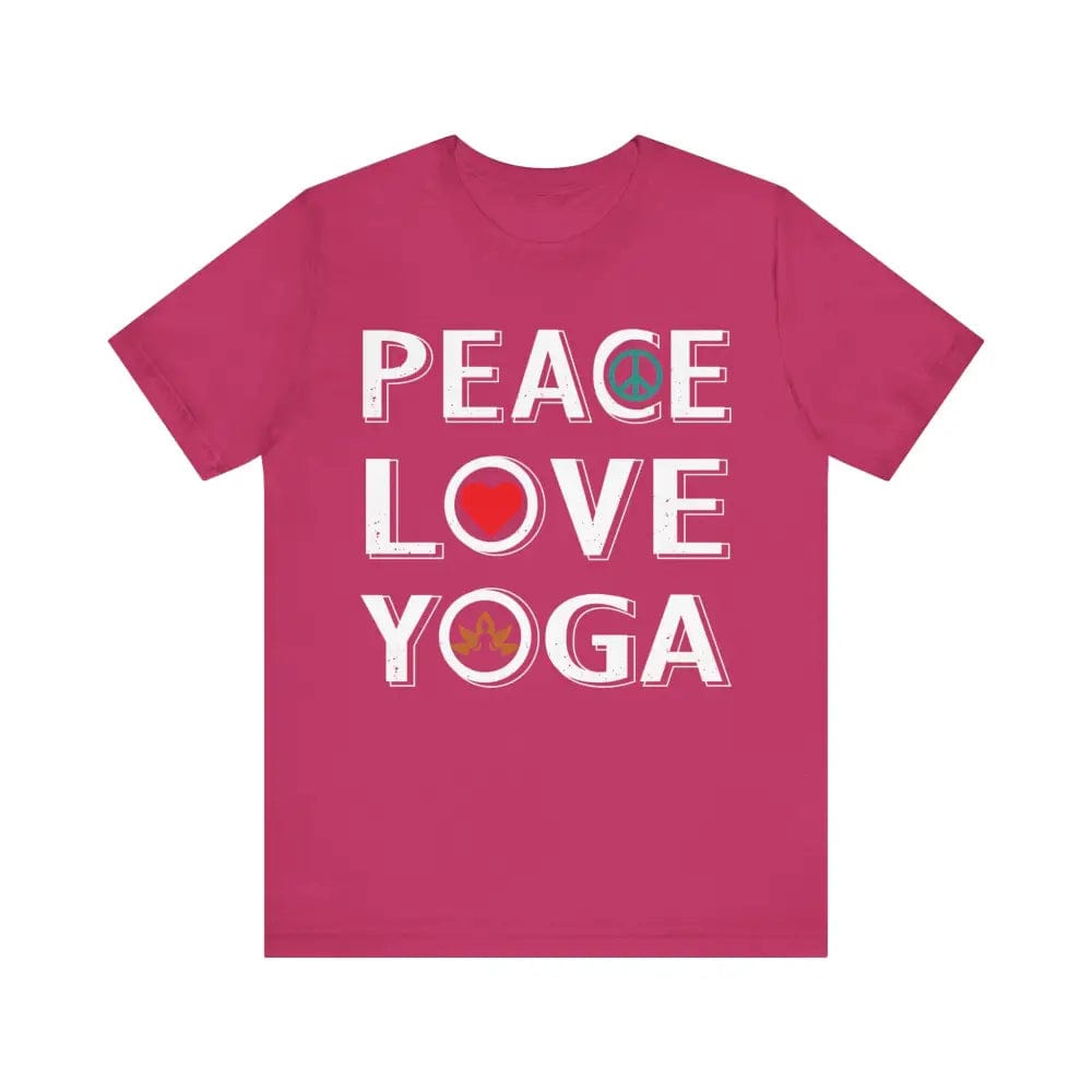 Peace Love Yoga Unisex Jersey Short Sleeve Yoga Tee - Berry / S - T-Shirt